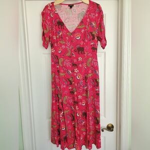 NWOT-Torrid- Size 0 (Large) Women's Animal Leopard/ Floral Print Midi Pink Dress